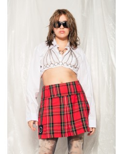 Red plaid pleated mini skirt