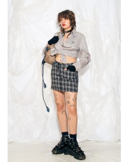 Solid color plaid mini skirt