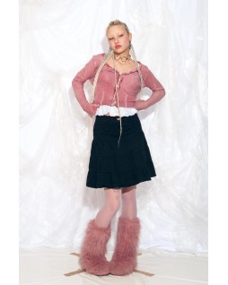 Black Layered Denim Miniskirt