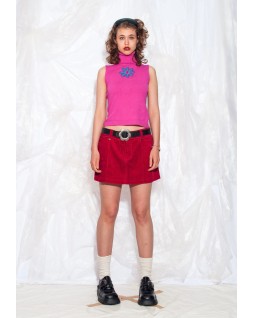 Cherry red corduroy mini skirt
