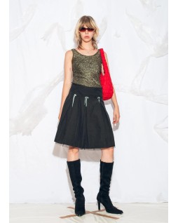 Black drawstring A-line skirt