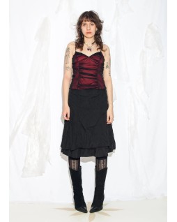 Black Pleated Layered Midi...